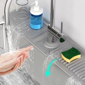 Kitchen Faucet Sink Mat Gray Silicone Self Draining